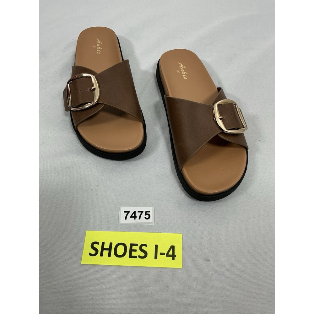 Womans New Ankis Slip On Slides Size 8 Brown Buckle Band